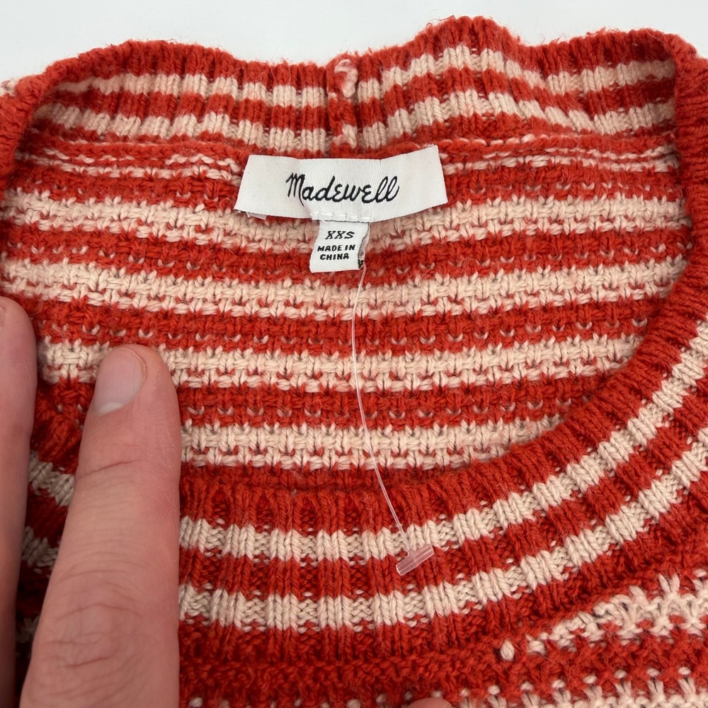Madewell Women Red Cream Striped Crewneck Sweater Cotton Blend XXS‎ NB358 - Picture 2 of 12